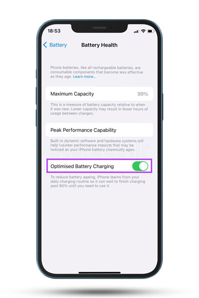 خاموش کردن قابلیت Optimized Battery Charging | استور 69 مگ
